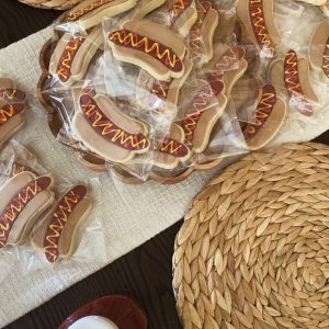 Fun hotdog shaped cookies - novelty party cookies