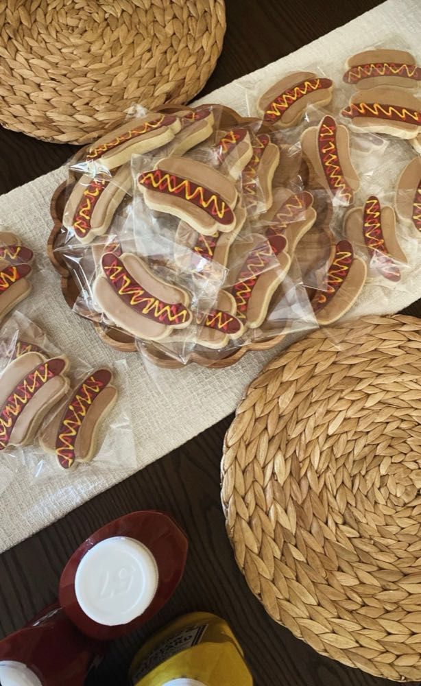 Fun hotdog shaped cookies - novelty party cookies